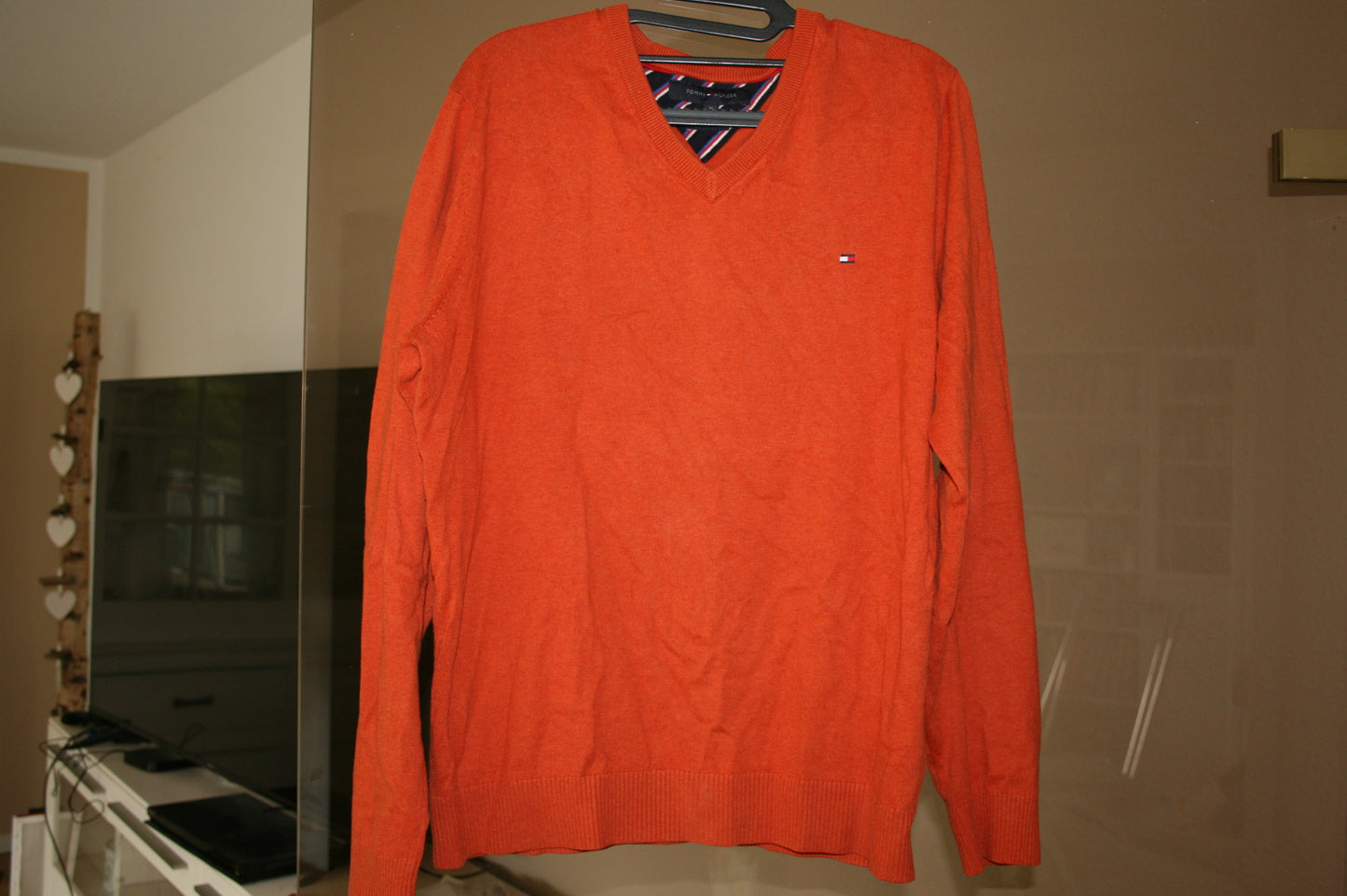 Tommy Hilfiger Herren Baumwolle Kaschmir V-Ausschnitt Orange Pullover Größe M