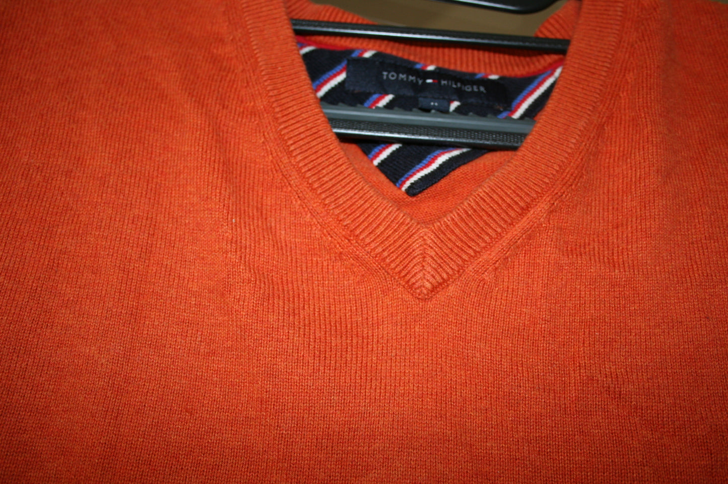 Tommy Hilfiger Herren Baumwolle Kaschmir V-Ausschnitt Orange Pullover Größe M