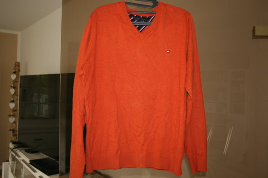 Tommy Hilfiger Herren Baumwolle Kaschmir V-Ausschnitt Orange Pullover Größe M